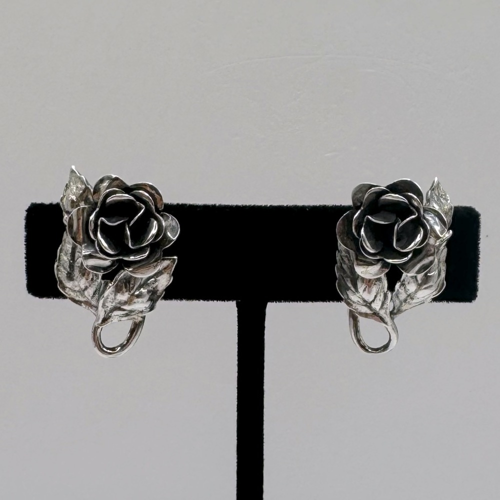 DANECRAFT Vintage Sterling Silver Rose Clip-On Earrings